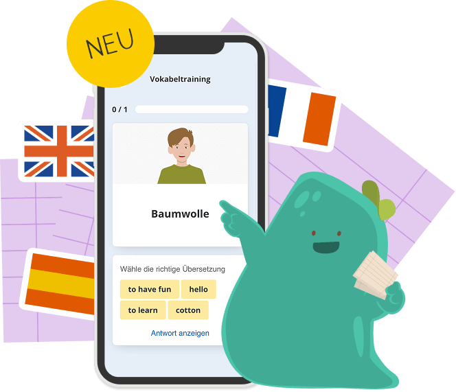 Blobby mit dem Vokabeltrainer